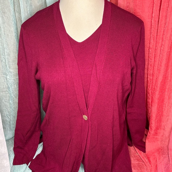 Chico's Sweaters - Chico's Deep Red Cardigan Sweater with layered tank under